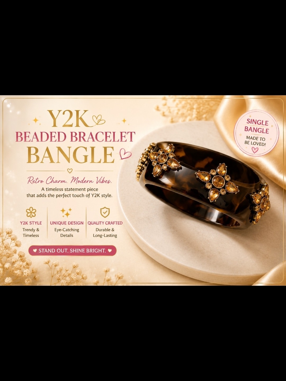 Y2K Tortoiseshell Statement Bangle with Amber Rhinestones |Vintage Inspired Cuff